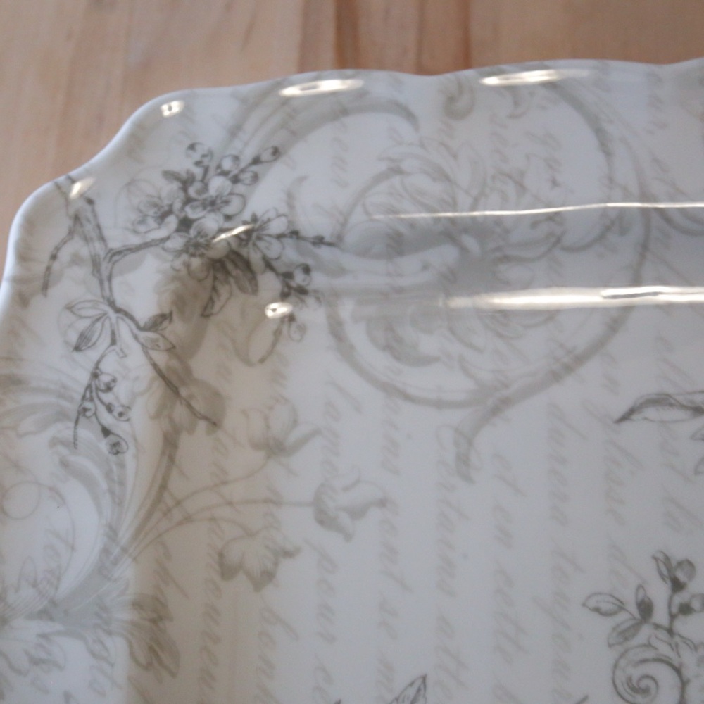 222 Fifth “Love Poem” Fine China Square Plate – 10” Gray Floral Scroll Design - Picture 4 of 8